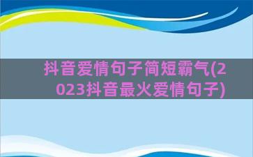 抖音爱情句子简短霸气(2023抖音最火爱情句子)