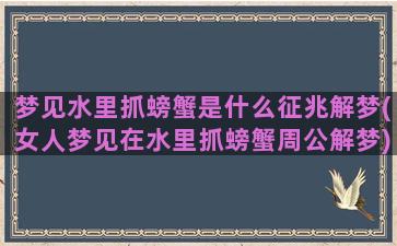 梦见水里抓螃蟹是什么征兆解梦(女人梦见在水里抓螃蟹周公解梦)