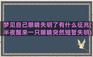 梦见自己眼睛失明了有什么征兆(半夜醒来一只眼睛突然短暂失明)